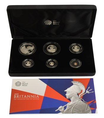 Lot 346 - UK, Silver Proof Britannia Set 2015, 6 coin...