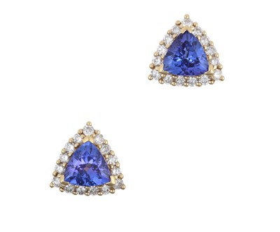 Lot 2064 - A Pair of Tanzanite and Diamond Cluster...