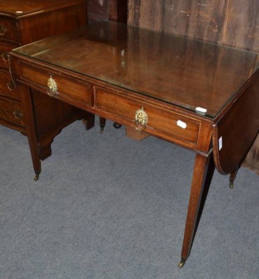 Lot 571 - George III mahogany sofa table on square tapering legs with plate glass protector