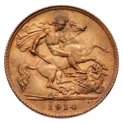 Lot 184 - George V, Half Sovereign 1914; extremely fine