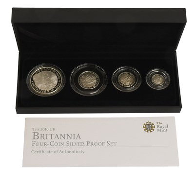 Lot 372 - UK, Silver Proof Britannia Set 2010, 4 coin...
