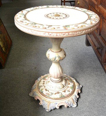 Lot 592 - A Capodimonte porcelain pedestal table (a.f.)