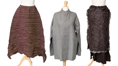 Lot 1064 - Issey Miyake Crinkled Layered Brown Skirt,...
