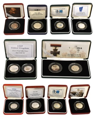 Lot 345 - Royal Mint, Assorted Silver Proof Fifty Pence...