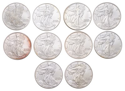 Lot 317 - USA, 10x 1oz Fine Silver Eagles, one dollar...