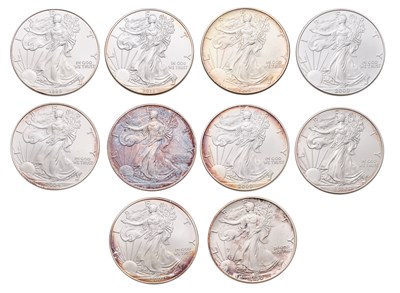 Lot 318 - USA, 10x 1oz Fine Silver Eagles, one dollar...