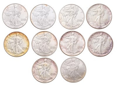 Lot 322 - USA, 10x 1oz Fine Silver Eagles, one dollar...