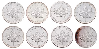 Lot 309 - Canada, 8x 1oz Fine Silver Maple Leaf Coins,...