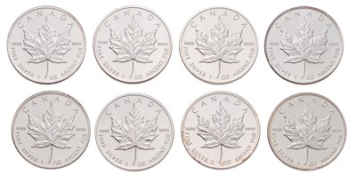 Lot 308 - Canada, 8x 1oz Fine Silver Maple Leaf Coins,...