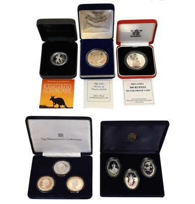 Lot 365 - Mixed World Silver Proof Coins, 9 in total...
