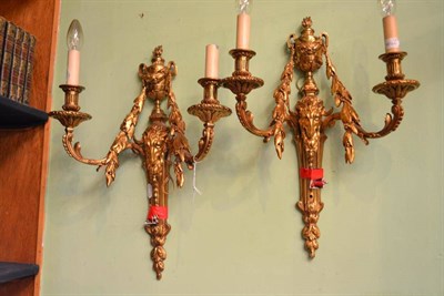 Lot 609 - A pair of 18th century ";Adam"; style ormolu two branch wall lights decorated with urn and acanthus