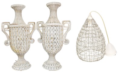 Lot 1192 - A Pair of Urn-Form Table Lamps, with twin flat...