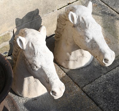 Lot 1230 - Pair of composition Horse Heads Gate Post...