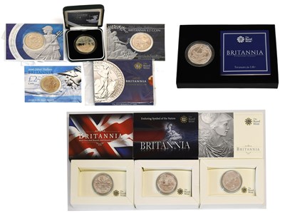 Lot 292 - UK, Assorted 1oz Fine Silver Britannias, to...