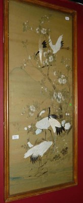 Lot 621 - Pair of large framed Oriental painted embroideries