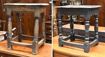 Lot 1290 - A 18th Century Joined Oak Stool, with moulded...