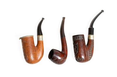 Lot 138 - Three Boer War Briar Pipes, one carved BOER...