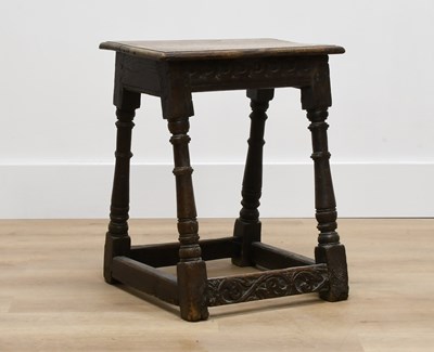 Lot 1434 - An Oak Joint Stool, circa 1650, of pegged...