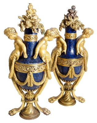 Lot 328 - A Pair of Gilt-Metal-Mounted Faux Lapis Lazuli...