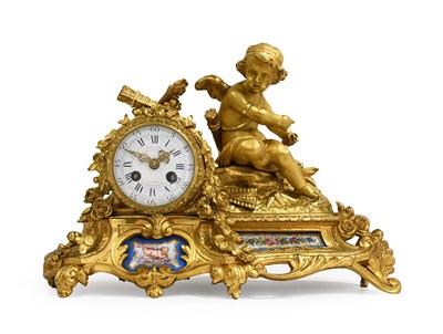 Lot 203 - A French Gilt Metal Porcelain Mounted Striking...