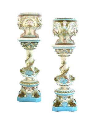 Lot 148 - A Pair of Continental Majolica Jardinieres on...