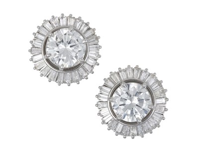 Lot 2256 - A Pair of Diamond Cluster Earrings the round...