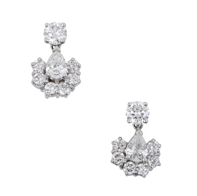 Lot 2217 - A Pair of Diamond Drop Earrings the pear cut...