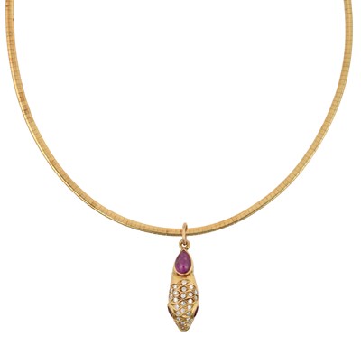 Lot 2264 - An 18 Carat Gold Ruby and Diamond Pendant on...