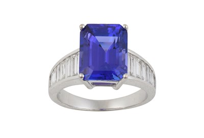 Lot 2300 - A Tanzanite and Diamond Ring the emerald-cut...