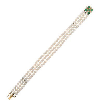 Lot 2260 - A Three Row Cultured Pearl Bracelet, with An...
