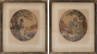 Lot 363 - Pair of Georgian Silkwork Pictures,...