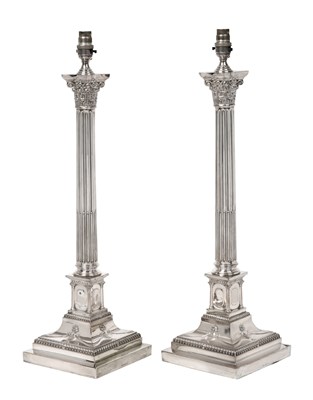 Lot 2050 - A Pair of Edward VII or George V Silver Plate Table-Lamps