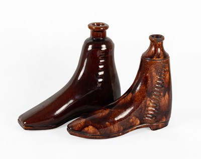 Lot 505A - Two Treacle Glazed Pottery Flasks, 19th...
