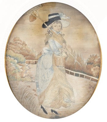 Lot 1012 - A Georgian Oval Silkwork Picture depicting a...