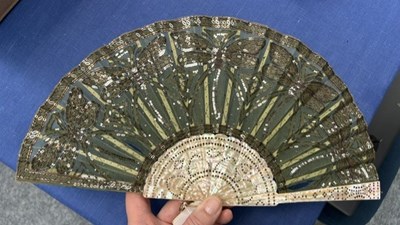 Lot 2043 - Circa 1920s Mother of Pearl Fan, with green...