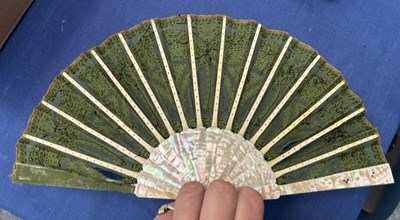 Lot 2043 - Circa 1920s Mother of Pearl Fan, with green...