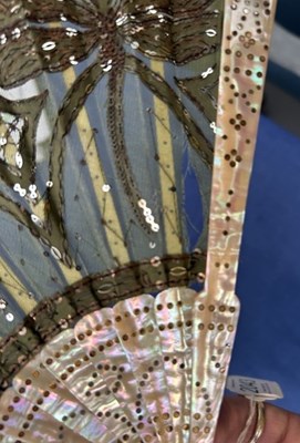Lot 2043 - Circa 1920s Mother of Pearl Fan, with green...