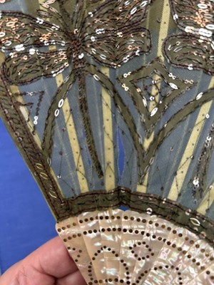 Lot 2043 - Circa 1920s Mother of Pearl Fan, with green...
