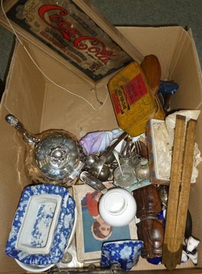 Lot 746 - Quantity of assorted china, advertising items, Leyburn stoneware flagon, copper, brass etc,...