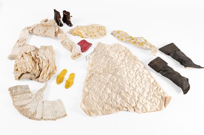 Lot 2048 - Doll's Cream Satin Outfit, comprising a pair...