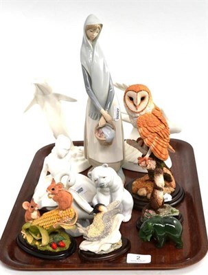 Lot 2 - Three Lladro porcelain figures, three Doulton porcelain figurines, four 'Country Artist' groups and