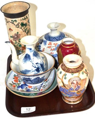 Lot 12 - Arita vase, Chinese bowl, two saucers, three vases and a wine pot (8)