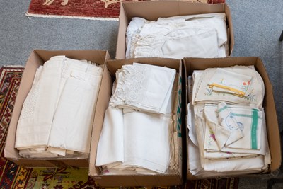 Lot 1183 - Assorted White Linens including table and bed...