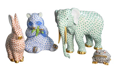 Lot 31 - A Herend Porcelain Model of an Elephant, green...
