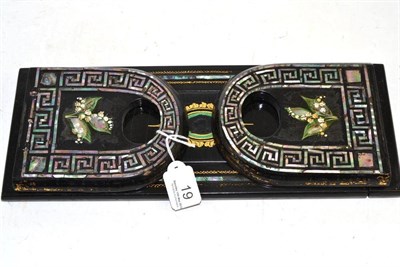 Lot 19 - A papier mache and mother of pearl inlaid book stand