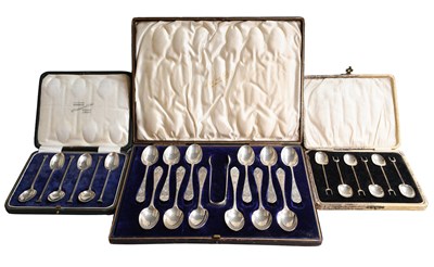 Lot 148 - Three Cased Sets of Teaspoons or Coffee-Spoons,...