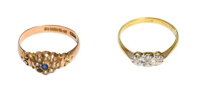 Lot 471 - A Diamond Three Stone Ring, stamped '18CT',...