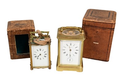 Lot 292 - A French Brass Striking Alarm Carriage Clock,...