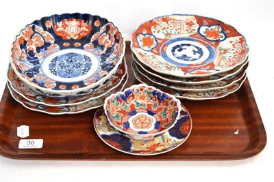 Lot 30 - Six Japanese Imari plates, Imari large bowl, a smaller bowl and a saucer