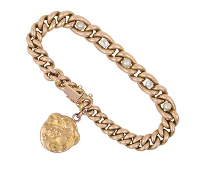 Lot 2350 - A Pearl and Diamond Curb Bracelet, circa 1900...